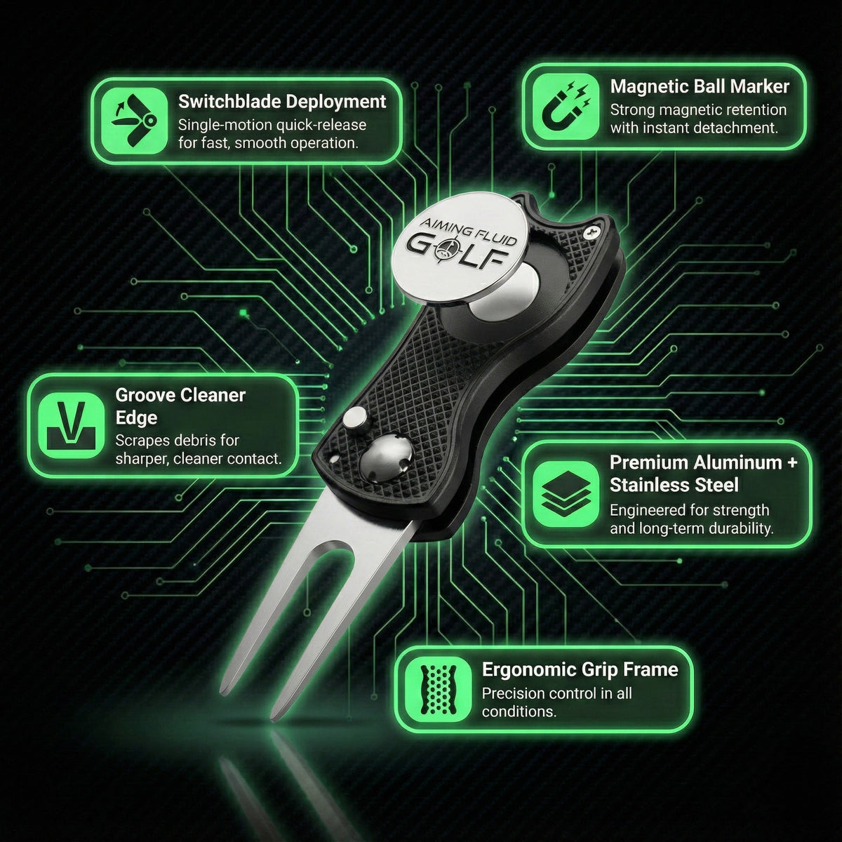 Foldable 5-in-1 Divot Tool with Magnetic Ball Marker
